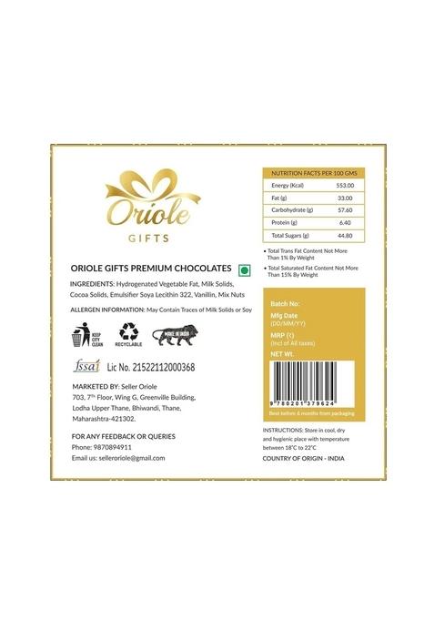 Oriole Gifts Diwali Gift Hamper with 8 Chocolates & Chocolate Coated Dates Almonds | Corporate GIfting for Employees, Boss, Clients, Staff Pack Family