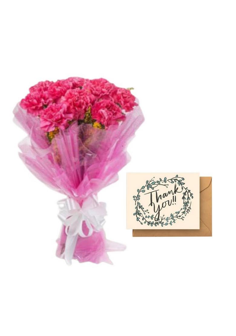 BIGWISHBOX | Thank you Gifts 10 Pink Carnations Bunch with Card Nextday Delivery