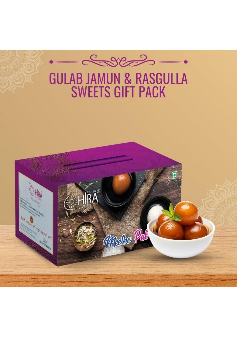 HIRA SWEETS Rasgulla & Gulab Jamun Combo Pack (500g x 2) | Traditional Indian Mithai Tin 1kg Perfect Festive Sweet Gift Box