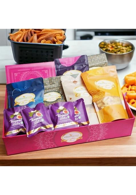 Ghasitaram Gifts Big Hamper Basket of 12 Healthy Goodies with Sugarfree Kaju Katlis|Sugar Free Sweets|Diabetic Friendly|Diwali Sugar Sweets Box