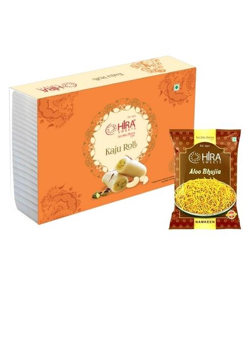 HIRA SWEETS Kaju Roll (500 g) & Aloo Bhujia(400 Combo Pack | Indian Traditional Mithai Made With Finest Cashews Namkeen Festival Box