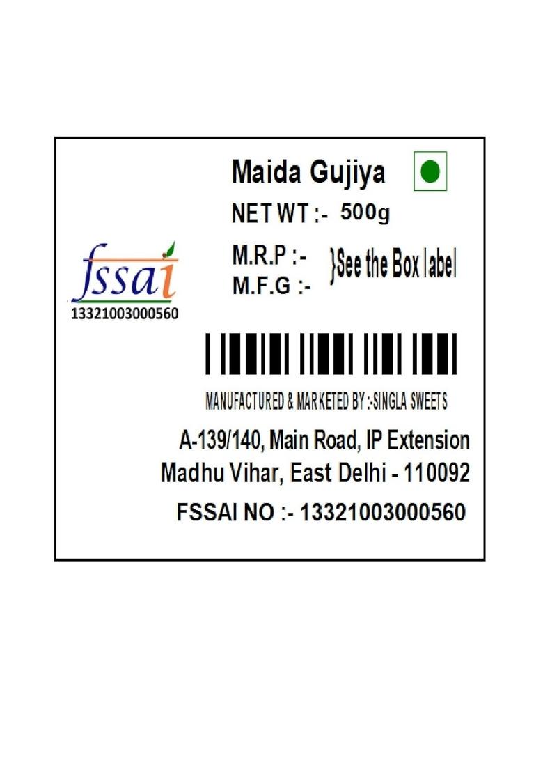 Singla Sweets Dry Sweet Maida Gujia Gifts Festival Box 500g