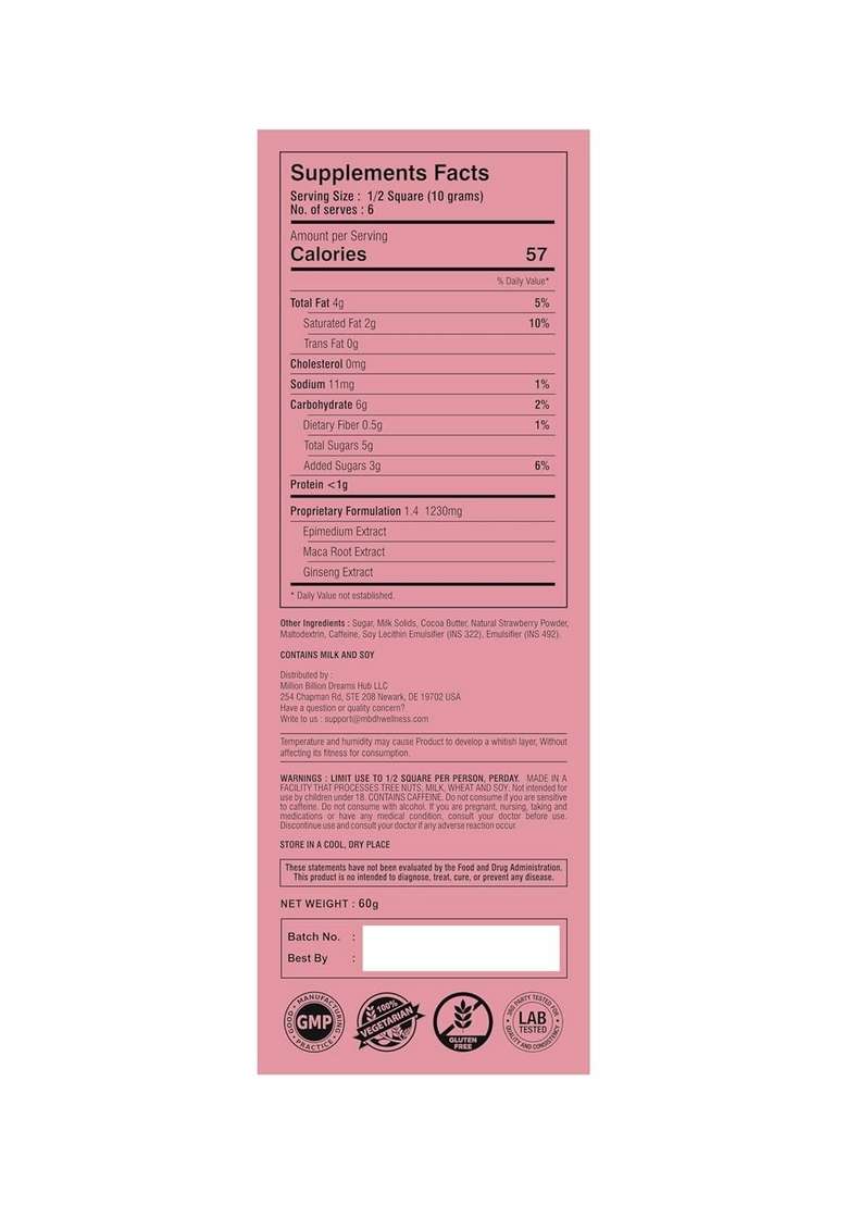 MBDH Wellness Ignite Chocolate Bars(1 Box) Luxurious Strawberry Flavour For Uplifting Mood & Vitality Ideal Men Women,Vegetarian And Gluten-Free Delight,110 Grams - Indya