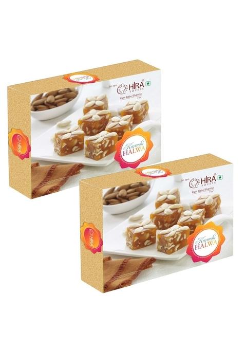 HIRA SWEETS Karachi Halwa 1Kg (500g x 2) | Made with Pure Desi Ghee & Fresh Almond,Healthy Cashew Nuts and Pistachio Ready to Eat Traditional Mithai No Added Colours Indian Gift Box