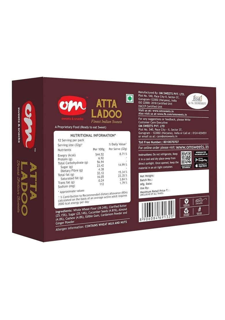 OM SWEETS & SNACKS Atta Laddoo | Made with Premium Ingredients Handcrafted Indian Traditional Mithai No Added Colours for Raksha Bandhan Laddu Great Gift Pack Festival of 1 (400gm)