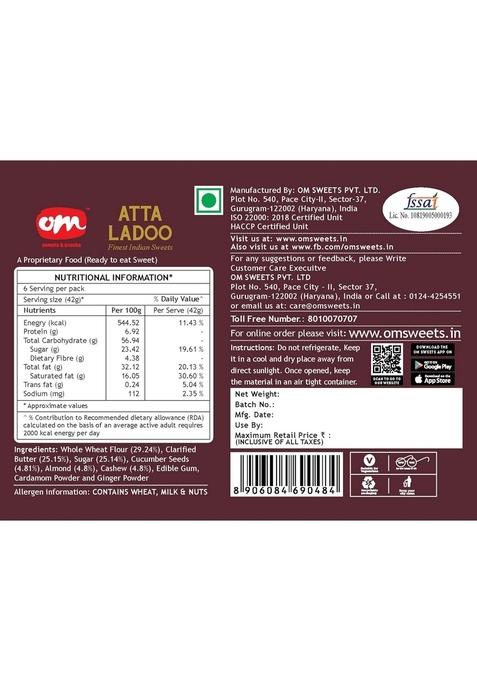OM SWEETS & SNACKS Atta Laddoo | Made with Premium Ingredients Handcrafted Indian Traditional Mithai No Added Colours for Raksha Bandhan Laddu Great Gift Pack Festival of 1 (400gm)