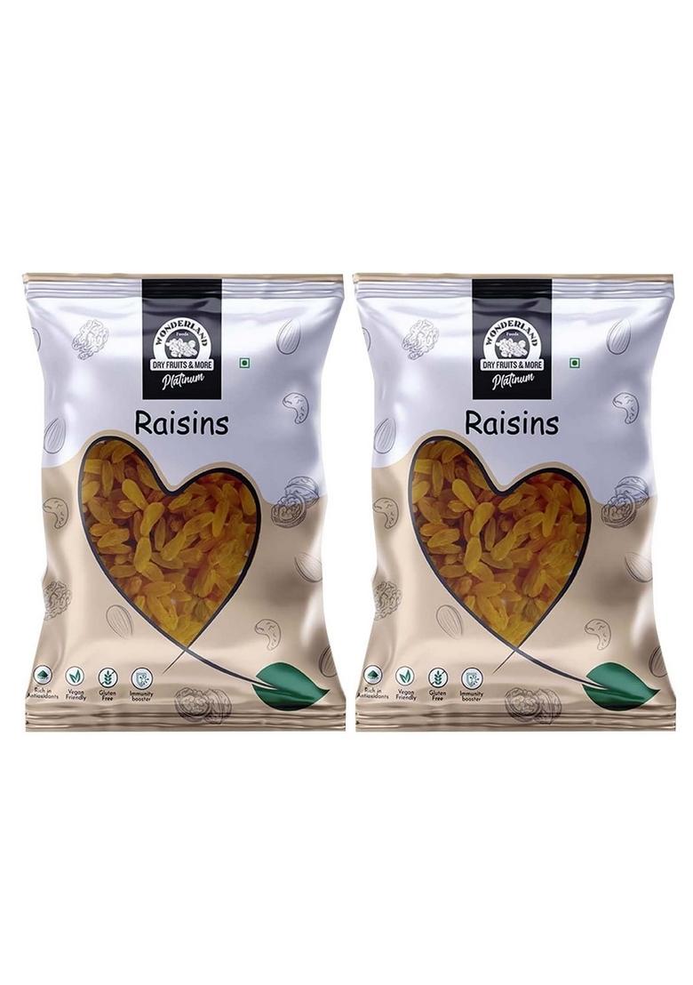 WONDERLAND FOODS (DEVICE) 1Kg (500g X 2) Platinum Raisin (Kishmish) Dried Grapes Pouch | Dry Fruits