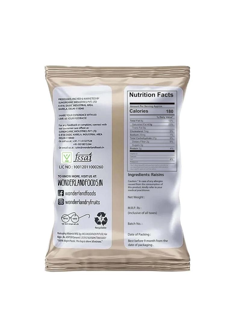 WONDERLAND FOODS (DEVICE) 1Kg (500g X 2) Platinum Raisin (Kishmish) Dried Grapes Pouch | Dry Fruits