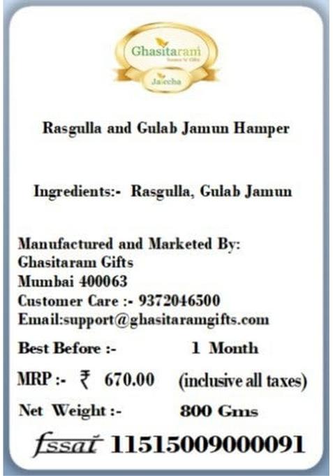 Ghasitaram Gifts Rasgulla and Gulab Jamun Hamper|Sweets|Sweets Gift Pack|Diwali Sweets|Indian Mithai|Diwali Sweets Box|Sweets Box