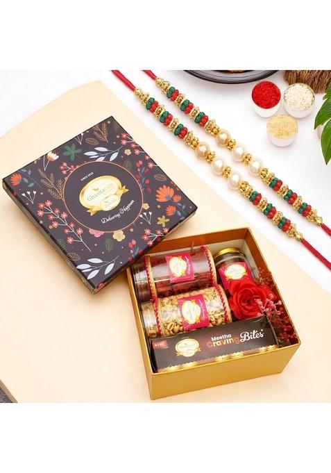 Ghasitaram Gifts Rakhi for Brothers Hamper Box of Sweets/Bites, Namkeen and Dryfruit-GGHBwith 2 Rakhis