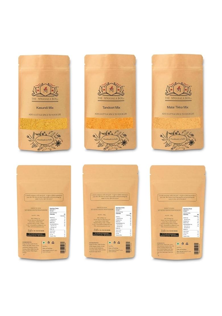 THE MMASALA BOX CO. Grill Mix Spices-Tandoori Mix,Malai Tikka Mix&Kasundi Mix|Marinade For Hot&Sweet Chicken|Perfect Barbecue,Fries,&Gravy Aromatic Blend(Pack Of 3-100Gm)