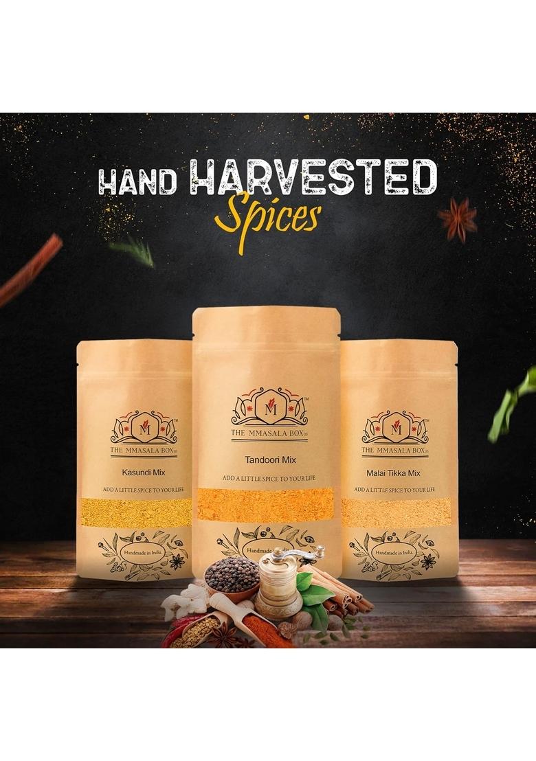 THE MMASALA BOX CO. Grill Mix Spices-Tandoori Mix,Malai Tikka Mix&Kasundi Mix|Marinade For Hot&Sweet Chicken|Perfect Barbecue,Fries,&Gravy Aromatic Blend(Pack Of 3-100Gm)