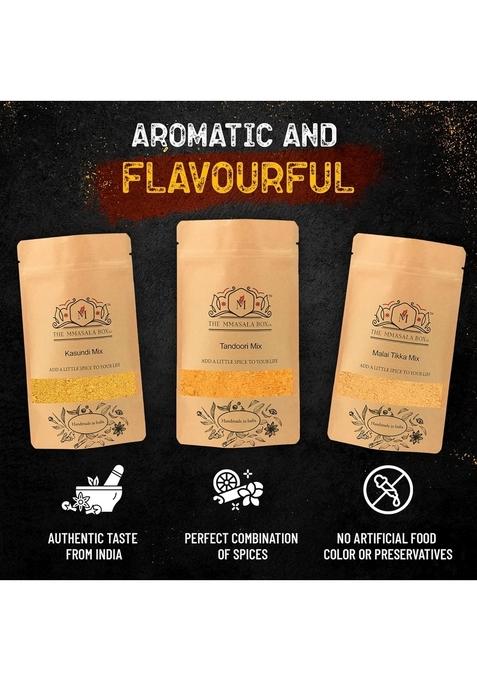 THE MMASALA BOX CO. Grill Mix Spices-Tandoori Mix,Malai Tikka Mix&Kasundi Mix|Marinade For Hot&Sweet Chicken|Perfect Barbecue,Fries,&Gravy Aromatic Blend(Pack Of 3-100Gm)