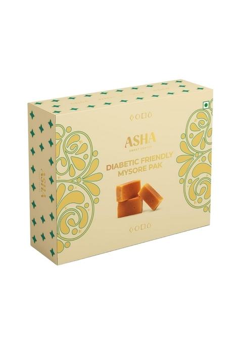 ASHA SWEET CENTER Premium Handcrafted Diabetic Friendly Mysore Pak (250Gm) Authentic Indian Dessert Made With Pure Ghee & Low GI Sugar|Exclusive Gift Box For Any Occasion Celebration