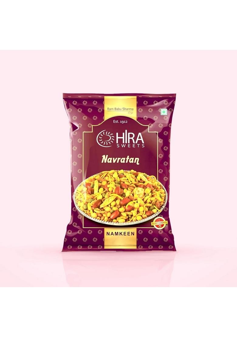 HIRA SWEETS Kaju Burfi (500 g) & Navratan (400 Combo Pack | Indian Traditional Mithai Katli Made With Finest Cashews Namkeen Festival Box