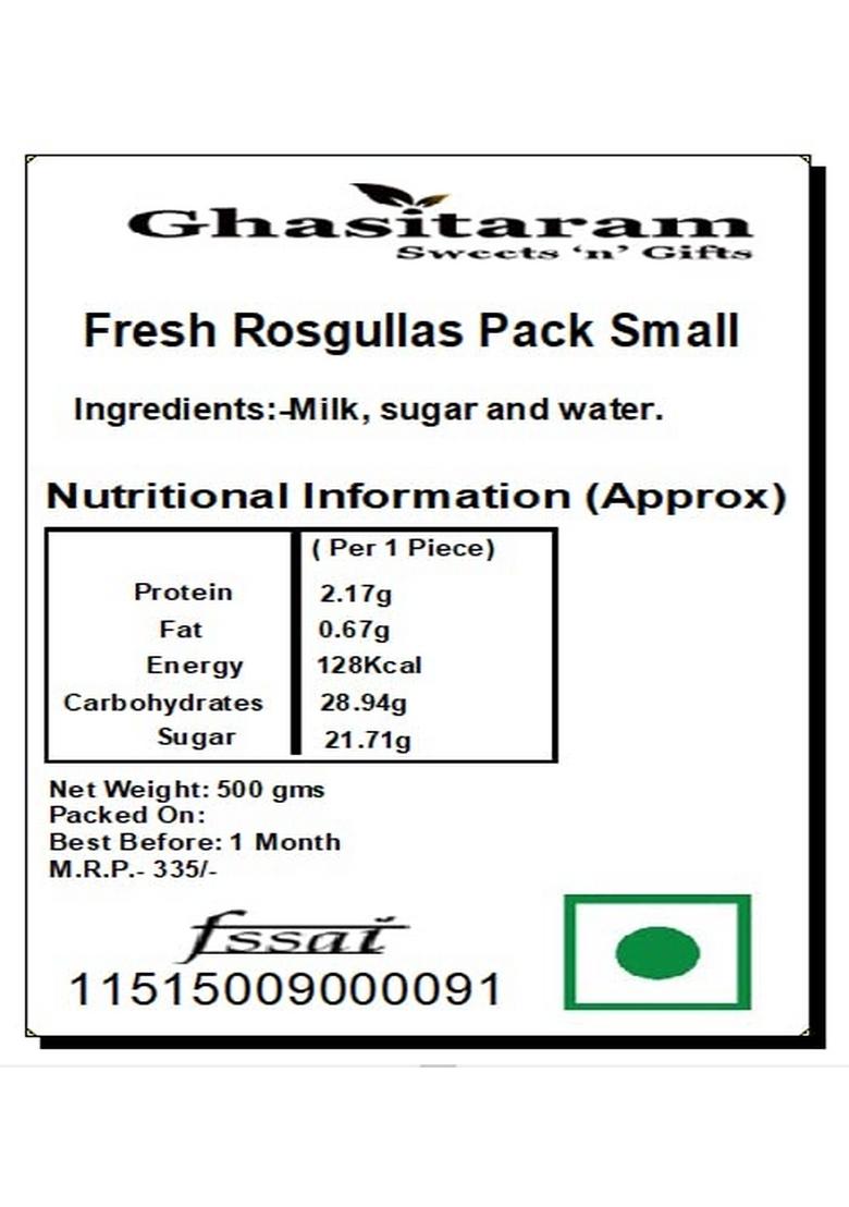 Ghasitaram Gifts Fresh Rosgullas Pack Small |Sweets|Sweets Gift Pack|Diwali Sweets|Indian Mithai|Diwali Sweets Box|