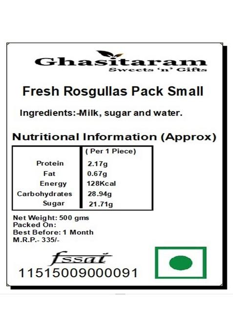 Ghasitaram Gifts Fresh Rosgullas Pack Small |Sweets|Sweets Gift Pack|Diwali Sweets|Indian Mithai|Diwali Sweets Box|