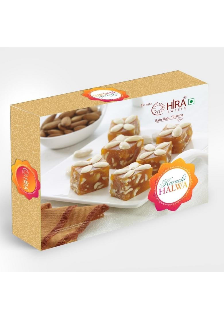 HIRA SWEETS Karachi Halwa 500g | Traditional Mithai Made with Pure Desi Ghee Fresh Almonds, Healthy Cashew & Pistachio No Added Colors Ready-to-Eat Indian Gift Box