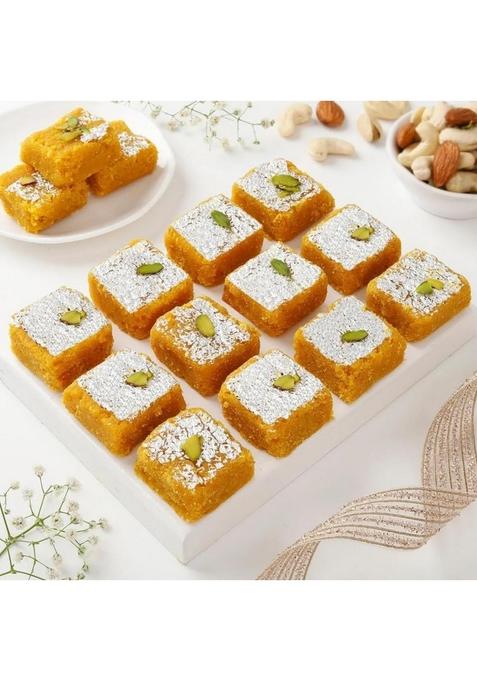 HIRA SWEETS Moong Dal Burfi (500g) | Fresh Traditional Mithai Made With Pure Desi Ghee Finest Pistachios Great Sweet Gift Pack for Festival