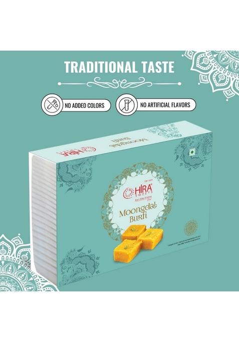 HIRA SWEETS Moong Dal Burfi (500g) | Fresh Traditional Mithai Made With Pure Desi Ghee Finest Pistachios Great Sweet Gift Pack for Festival