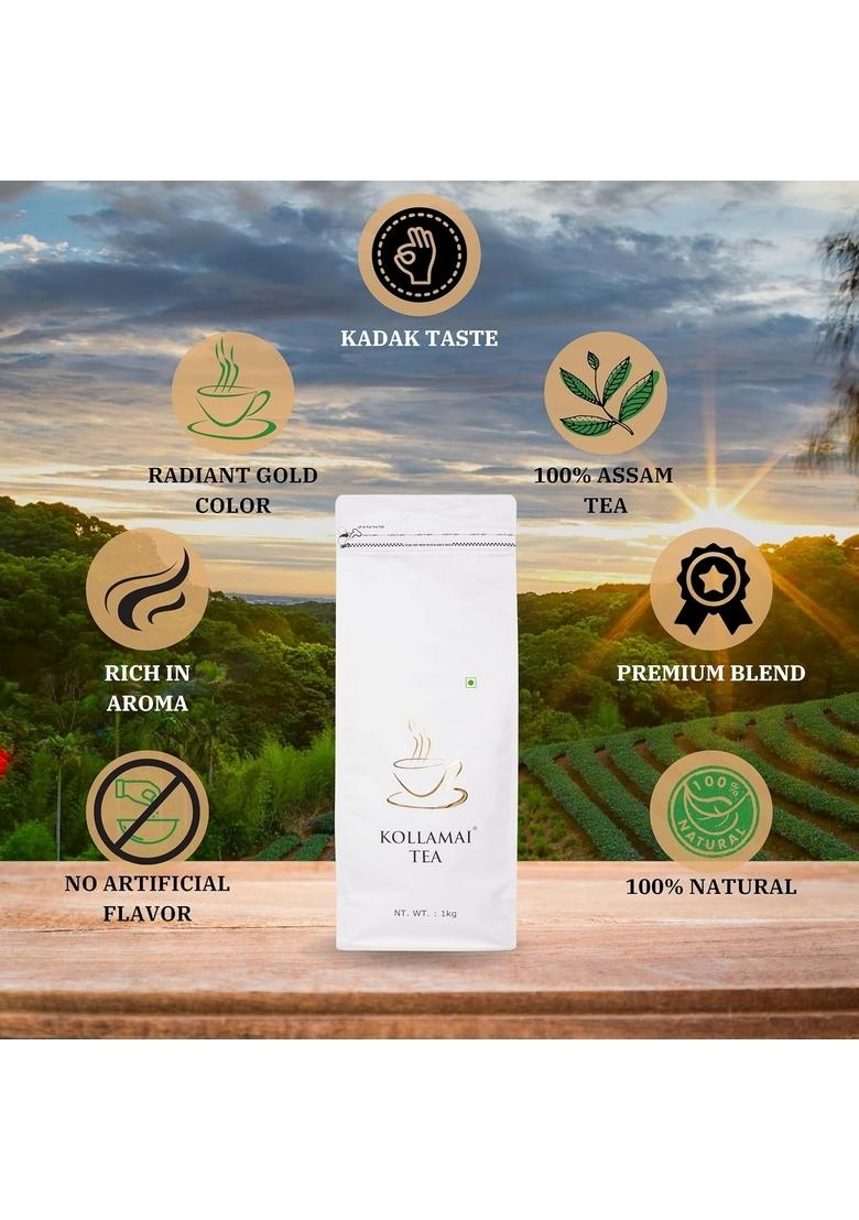 KOLLAMAI Assam CTC Tea Powder Strong Kadak Chai Patti Organic Premium Leaves 400 Cup serving size Special Gold Black Blend Handpicked Long Leaf chaipatti from 1 Kg (Pack of 1)