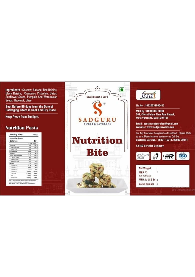 SADGURU SWEET & CATERERS Sweets Nutrition Bite/Healthy Breakfast Mix with Ghee, Honey, Dry Fruits Super Seeds | No Added Sugar Natural Mithai Energy Booster Healthy Morning Bite / Premium Gift Box, Traditional Indian