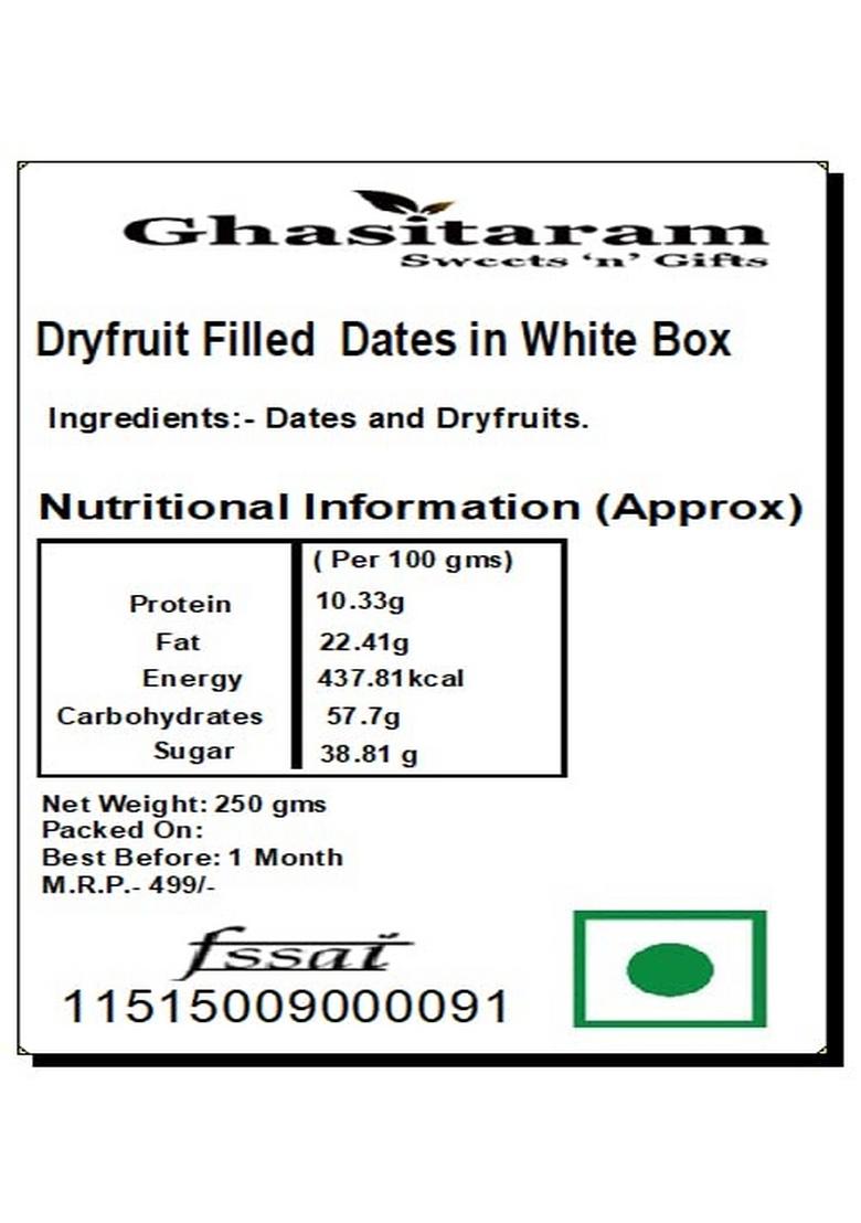 Ghasitaram Gifts Sweets- Dryfruit Filled Dates in White Box |Sweets|Sweets Gift Pack|Diwali Sweets|Indian Mithai|Diwali Sweets Box|
