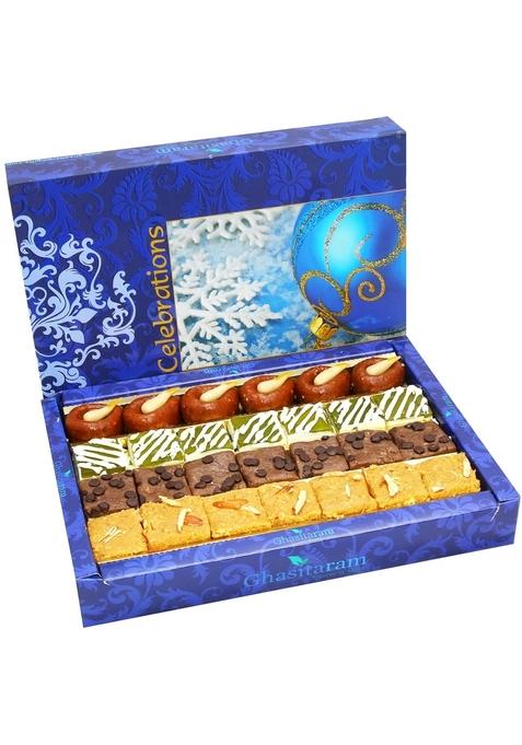 Ghasitaram Gifts Diwali Gift Assorted Box of Kaju Chocolate,Mango Bite,Mathura Diya and Besan Barfi (400 gm)|Sweets|Sweets Pack|Diwali Sweets|Indian Mithai|Diwali Sweets Box|Sweets