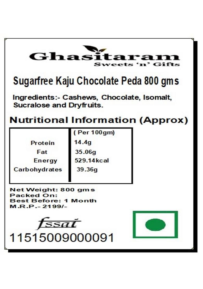 Ghasitaram Gifts Sugarfree Kaju Chocolate Peda 800 GMS||Sugar Free Sweets|Diabetic Friendly|Diwali Sugar Sweets Box|Sugarfree Sweet|Sugarfree