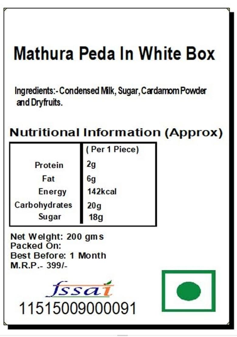 Ghasitaram Gifts Sweets- Mathura Peda In White Box, 250gm
