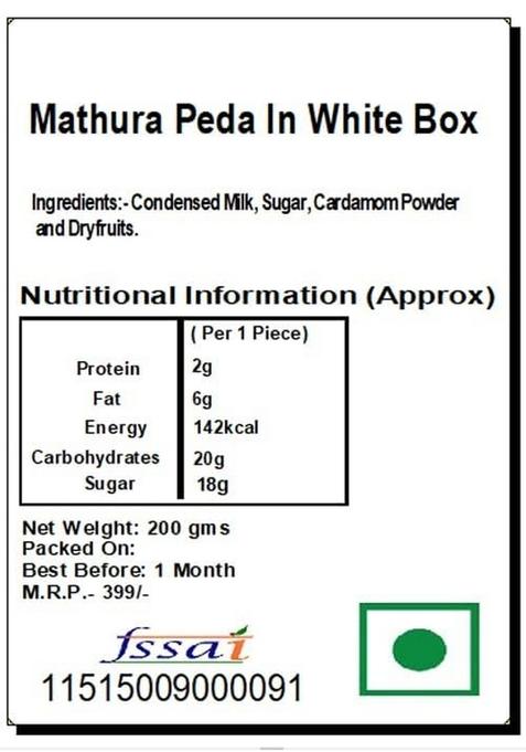 Ghasitaram Gifts Sweets- Mathura Peda In White Box, 250gm