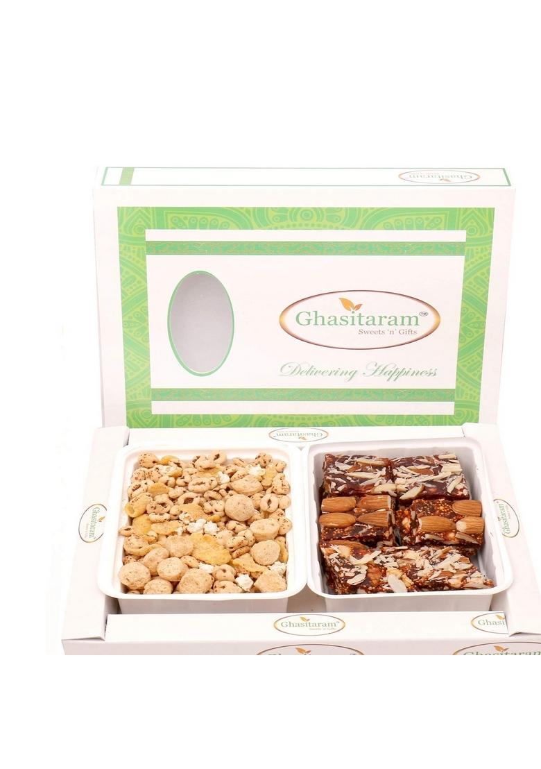 Ghasitaram Gifts Multigrain Mix Namkeen with Natural Sugarfree Hamper|Sugar Free Sweets|Diabetic Friendly|Diwali Sugar Sweets Box