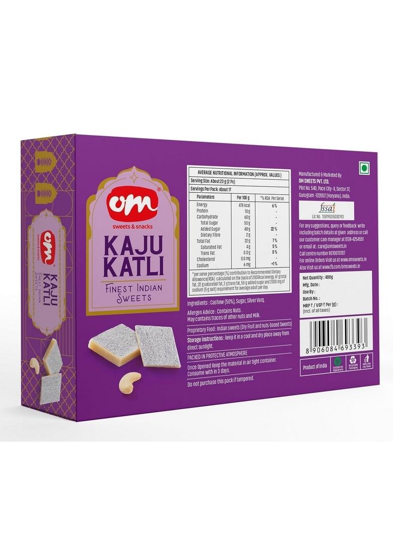 OM SWEETS & SNACKS Milk Cake Kaju Katli Combo | Traditional Indian Sweet Made with Cashew Nuts Mithai Gift Pack Premium Handcrafted Great For Special Occasions 400 g x 2