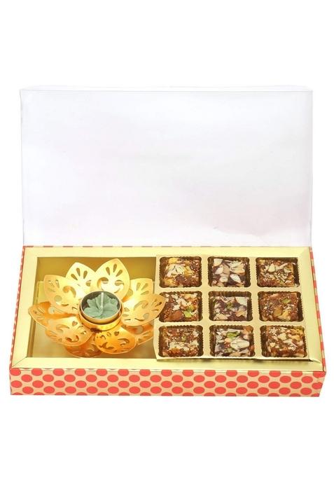 Ghasitaram Gifts Diwali - 9 pcs Sugarfree Bites and Golden T-Lite Imperial Box|Sugar Free Sweets|Diabetic Friendly|Diwali Sugar Sweets Box
