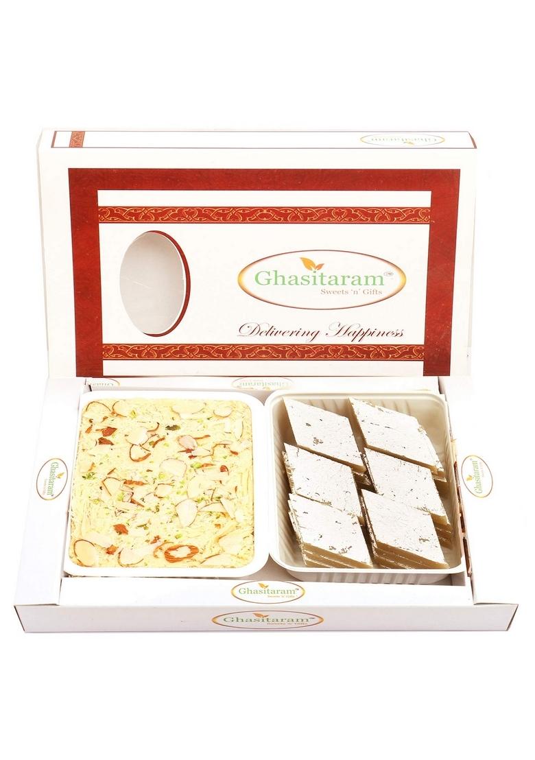 Ghasitaram Gifts Kaju Katli and Soan Papdi Hamper|Sweets|Sweets Gift Pack|Diwali Sweets|Indian Mithai|Diwali Sweets Box