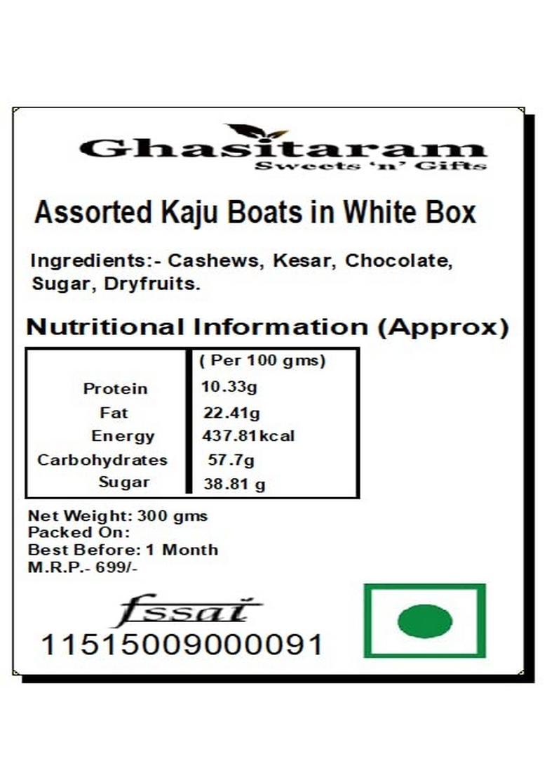 Ghasitaram Gifts Assorted Kaju Boats in White Box |Sweets|Sweets Gift Pack|Diwali Sweets|Indian Mithai|Diwali Sweets Box|Sweets