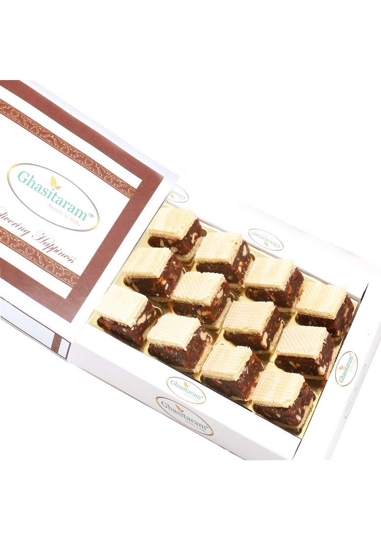 Ghasitaram Gifts Kaju Khajoor Wafers in White Box |Sweets|Sweets Gift Pack|Diwali Sweets|Indian Mithai|Diwali Sweets Box|Sweets