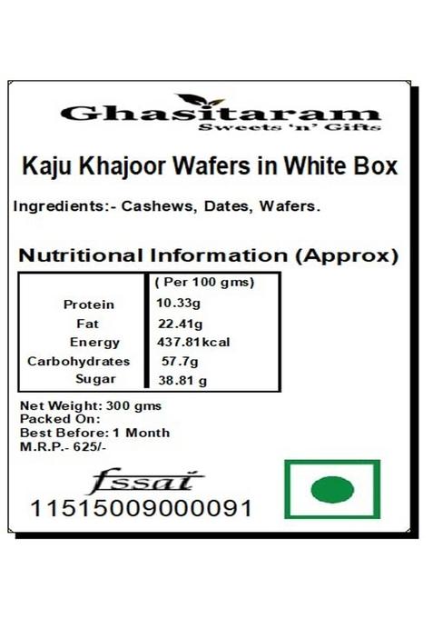 Ghasitaram Gifts Kaju Khajoor Wafers in White Box |Sweets|Sweets Gift Pack|Diwali Sweets|Indian Mithai|Diwali Sweets Box|Sweets