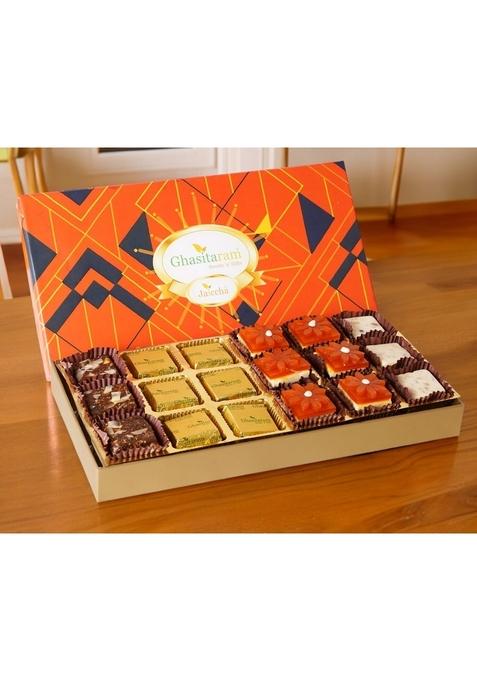Ghasitaram Gifts Assorted Bites in Designer Box 18pcs|Sweet|Sweet Gift Pack|Diwali Sweet|Indian Mithai|Diwali Box|