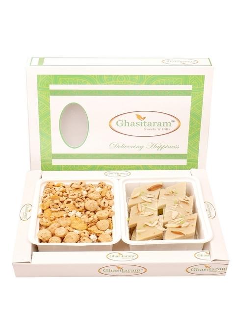 Ghasitaram Gifts - Multigrain Mix Namkeen with Sugarfree Kaju Katli Hamper|Sugar Free Sweets|Diabetic Friendly|Diwali Sugar Sweets Box
