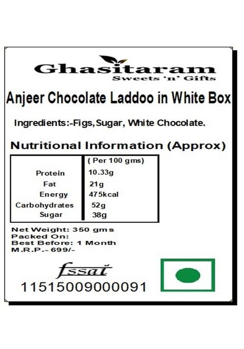 Ghasitaram Gifts Sweets -Anjeer Chocolate Laddoo in White Box|Sweets|Sweets Gift Pack|Diwali Sweets|Indian Mithai|Diwali Box|Sweets Box