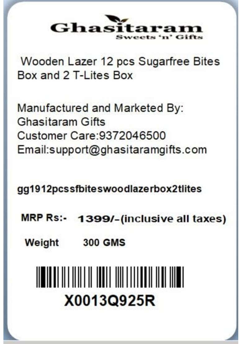 Ghasitaram Gifts - Wooden Lazer 12 pcs Sugarfree Bites Box and 2 T-Lites Box|Sugar Free Sweets|Diabetic Friendly|Diwali Sugar Sweets - Indya