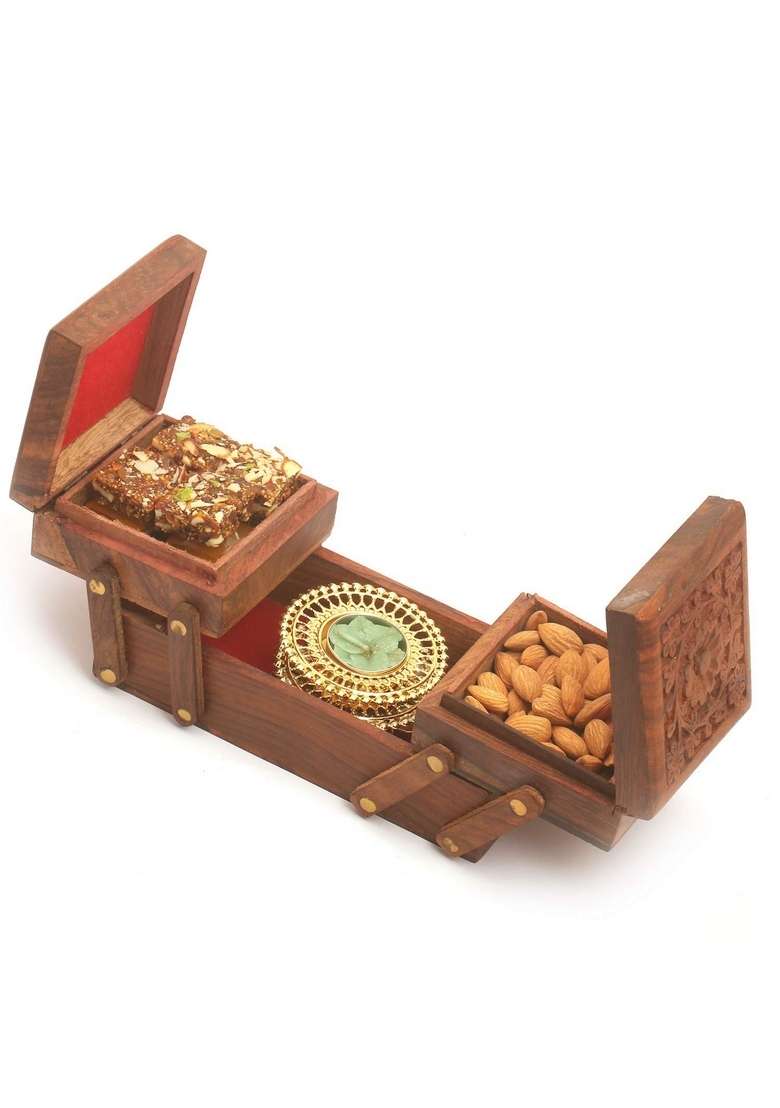 Ghasitaram Gifts Diwali - Foldable Jewelley Box of Almonds, Sugarfree Bites and 2 T-Lites|Sugar Free Sweets|Diabetic Friendly|Diwali Sugar Sweets - Indya