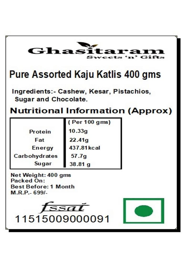 Ghasitaram Gifts Pure Assorted Kaju Katlis 400 GMS |Sweets|Sweets Gift Pack|Diwali Sweets|Indian Mithai|Diwali Sweets Box|Sweets Box