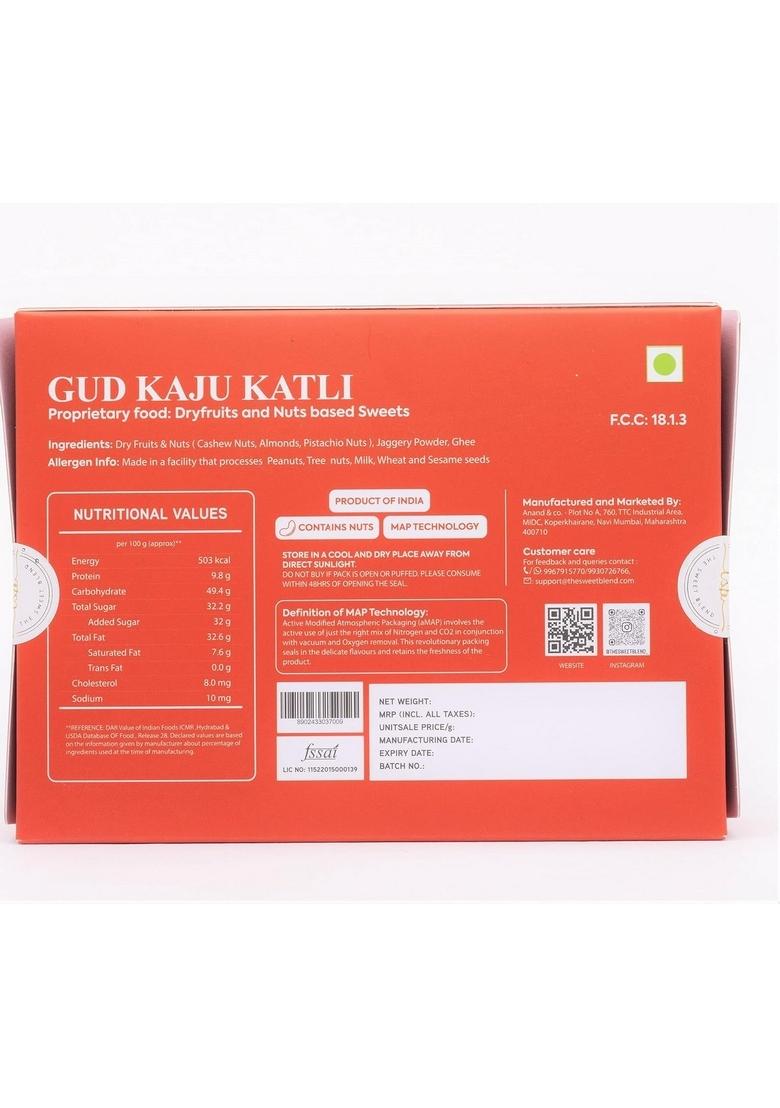 THE SWEET BLEND Gud Kaju Katli Pack of 2 (2 250 g) | Organic Jaggery & Cashew Mithai No Added Sugar Indian Sweets Gift Box Authentic Healthy Dessert