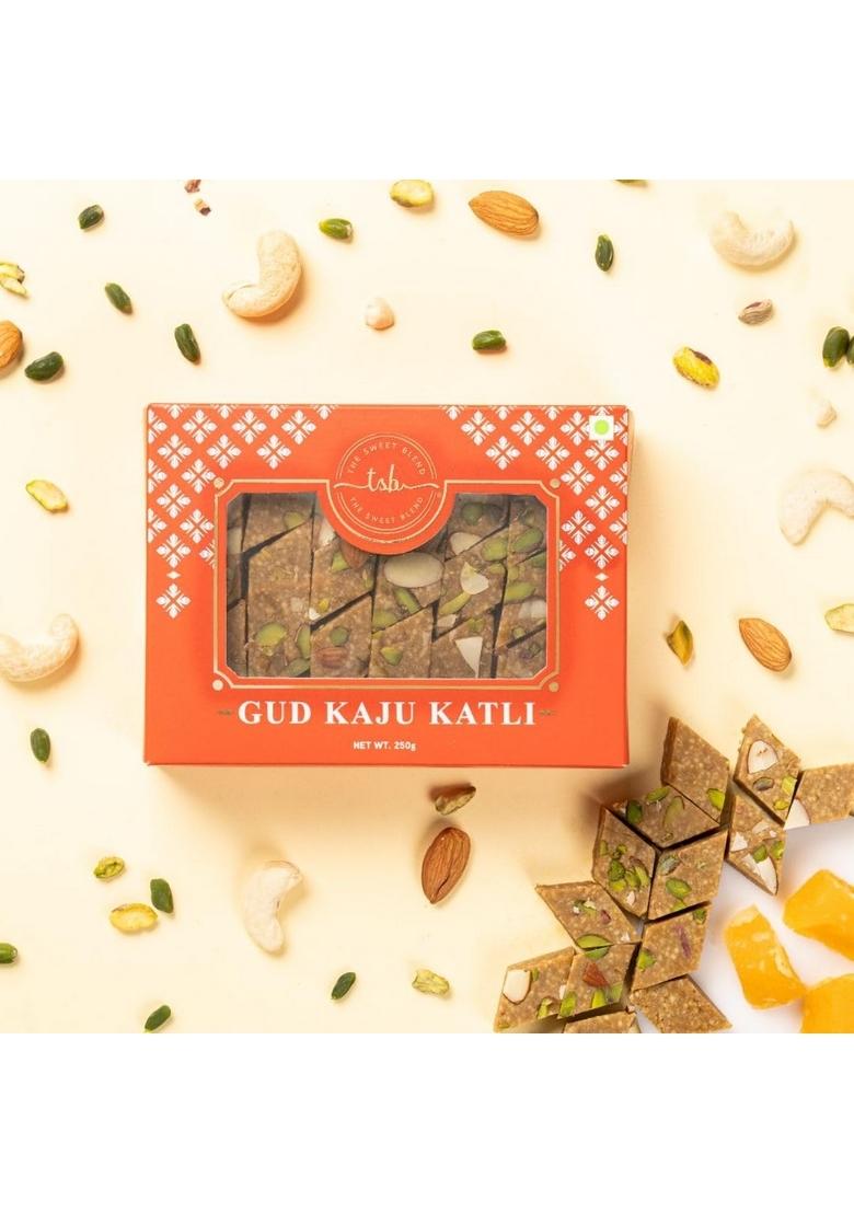 THE SWEET BLEND Gud Kaju Katli Pack of 2 (2 250 g) | Organic Jaggery & Cashew Mithai No Added Sugar Indian Sweets Gift Box Authentic Healthy Dessert