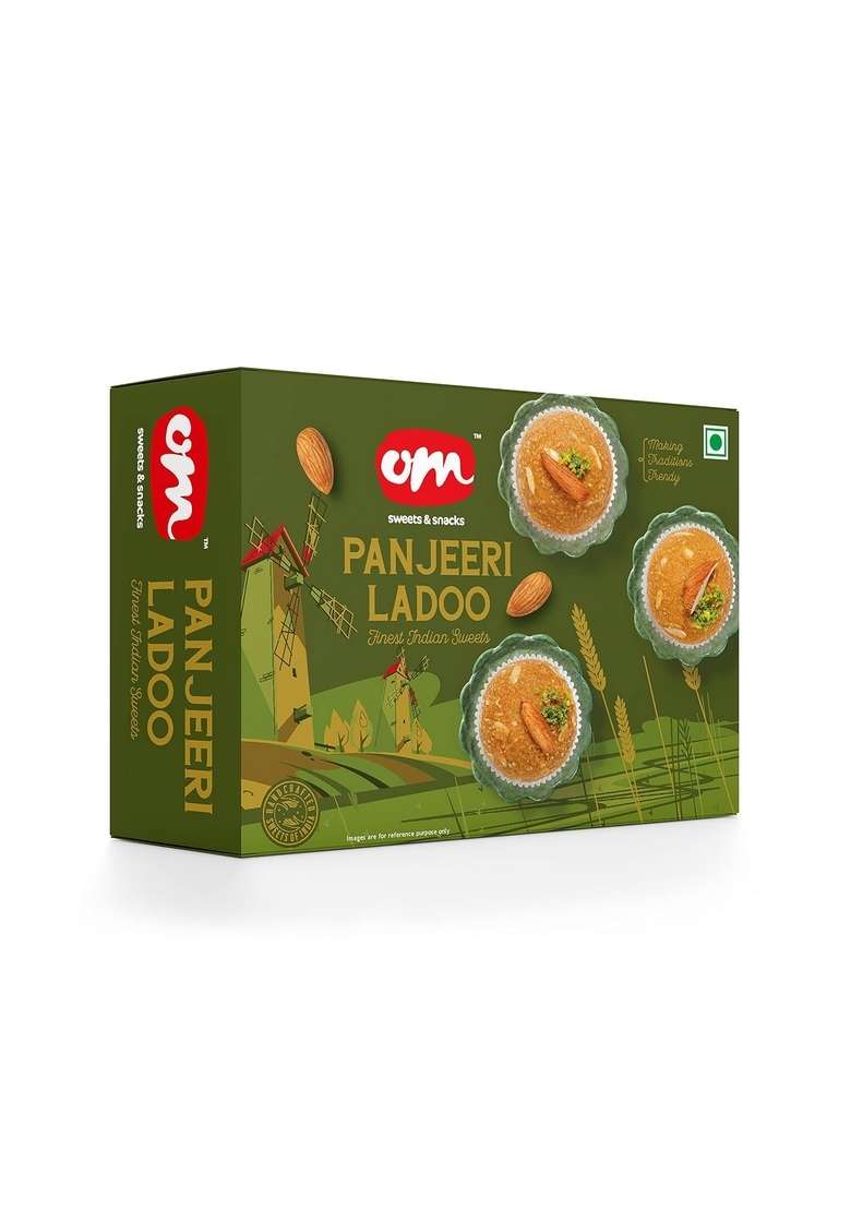 OM SWEETS & SNACKS Panjeeri Laddoo | Made With Premium Ingredients No Added Colours Or Preservatives Rich In Carbohydrates Proteins Fresh Products Indian Mithai Pure Desi Ghee Pack of 1 X 800gm - Indya