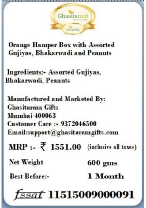 Ghasitaram Gifts Holi Sweets/Holi Hampers/Thandai Orange Hamper Box with Assorted Gujiyas, Bhakarwadi and Peanuts|Gift Hamper| Diwali Gift Hamper|Food Hampers|Gourmet Hampers|