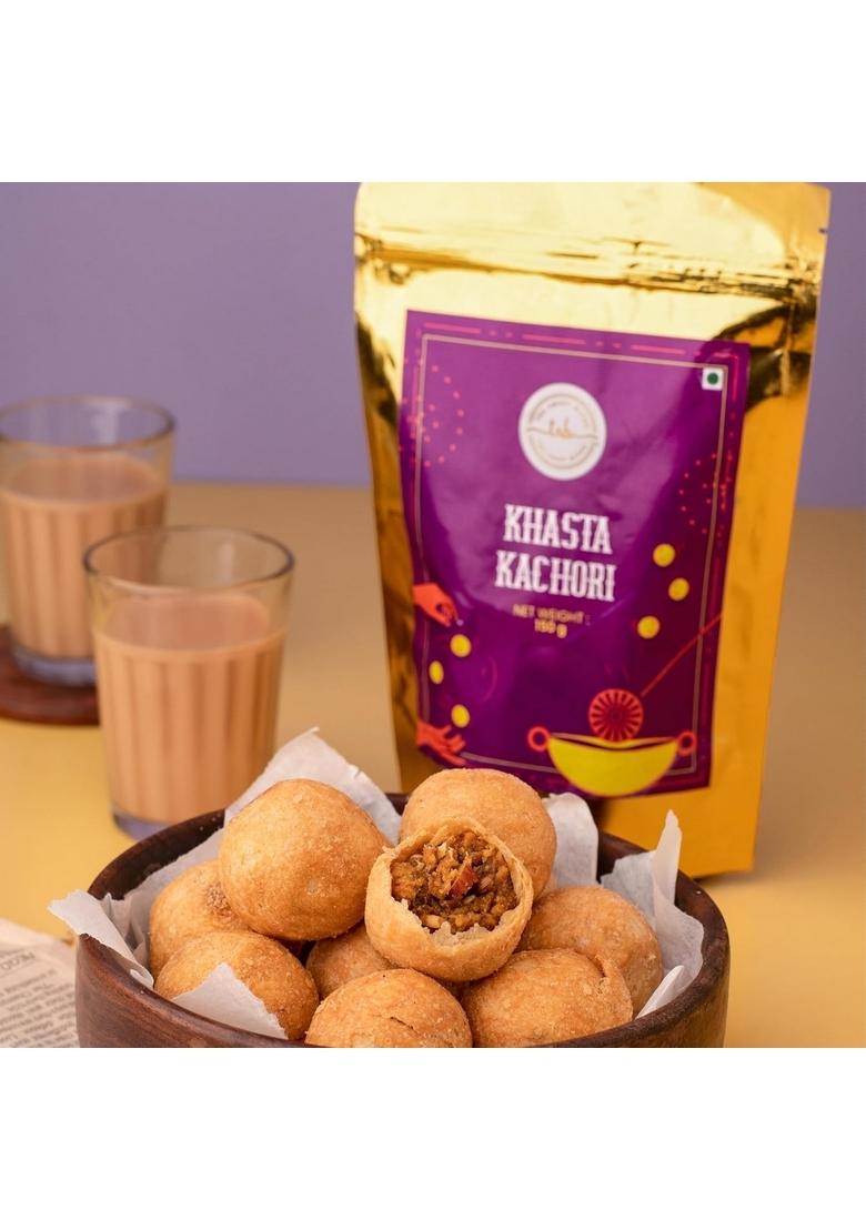 THE SWEET BLEND Namkeen Snacks Mix Combo Dry Samosa (150 g), Khasta Kachori g) & Farali Chivda (200 | Gift Box Perfect Chai-Time Festive Snack Hamper Ideal for Diwali Pack of 3