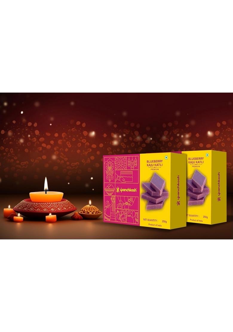 PANCHKOSH Premium Sweets Combo Pack 700g | Blueberry Kaju Katli (250g) + Date Bites Gajak (200g) Indian Dry Fruit Mithai Gift Box Traditional & Hamper Luxury Festive for Diwali, Rakhi, Weddings Corporate Gifting